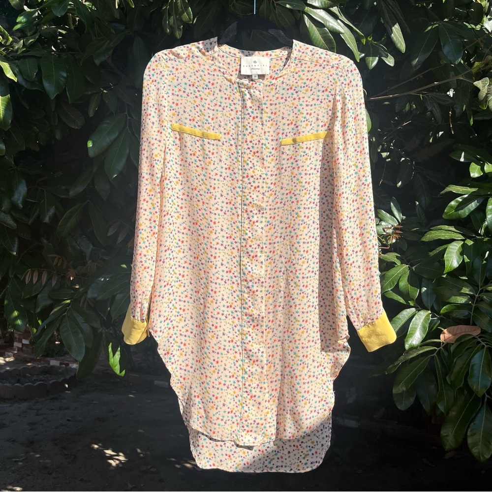 ESSENTIEL ANTWERP Peach nude star multicolor rainbow silk long sleeve‎ tunic